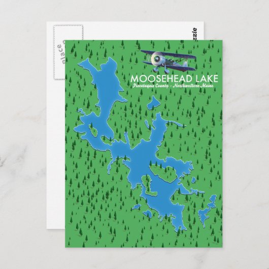 Moosehead Lake,Piscataquis County map Briefkaart (Voorkant / Achterkant)
