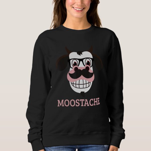 Moostache Funny Cow Mustache Farm Animal Pun Trui (Voorkant)