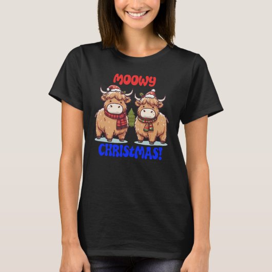 Moowy Christmas Highland Koeien T-shirt (Voorkant)