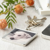 Mooy Regal White Labrador Mix Dog Gray Keycha Sleutelhanger (Zijkant)