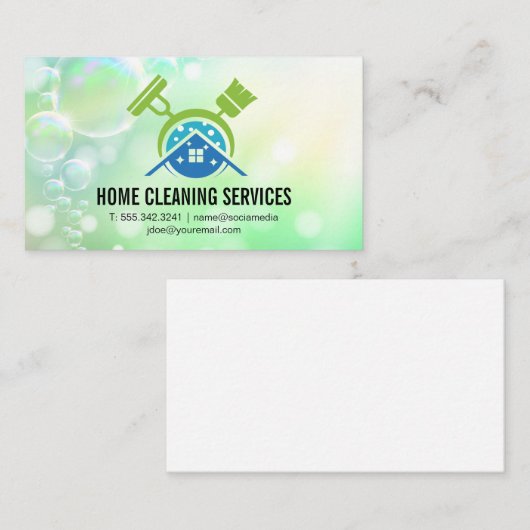 Mop Broom Cleaning Logo | Janitorial Services Visitekaartje (Voorkant / Achterkant)