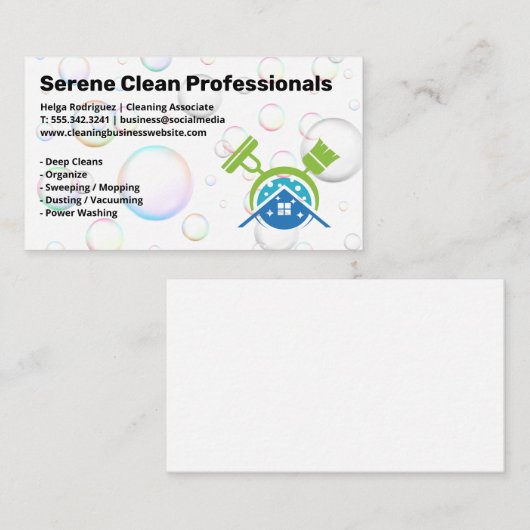 Mop Broom | thuisservice | Zeepbellen Visitekaartje (Voorkant / Achterkant)