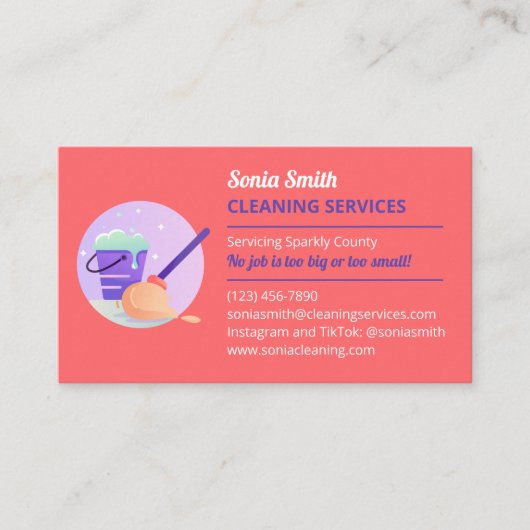 Mop en Bucket Cleaning Service Visitekaartje (Voorkant)