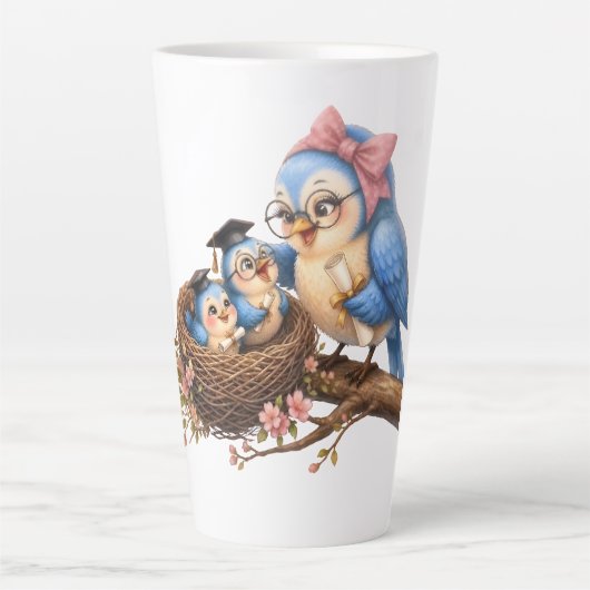 Mop Latte Mok met Cute Afstudeervogel (Voorkant)