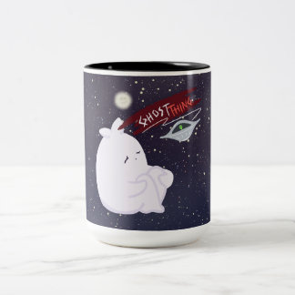 Mop met leuk spookje en UFO Tweekleurige Koffiemok