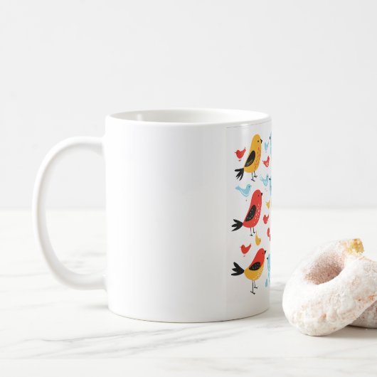 Mop met leuk vogelmotief koffiemok (Met donut)