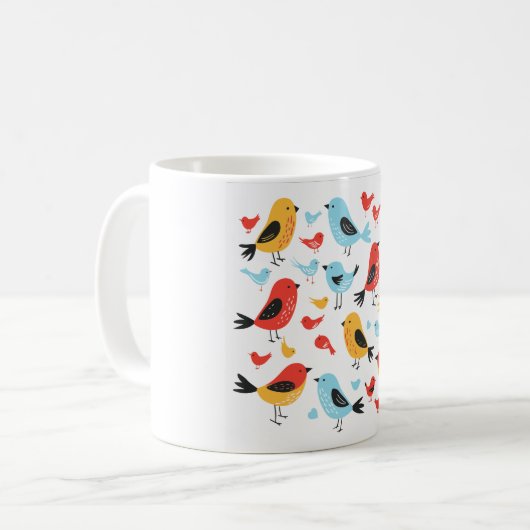 Mop met leuk vogelmotief koffiemok (Voorkant links)