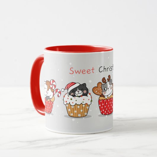 Mop met leuke Kerstkatten Mok (Voorkant links)