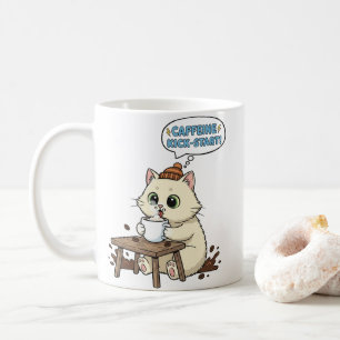 Mop met liefhebber van koffie en cute cartoon kat koffiemok
