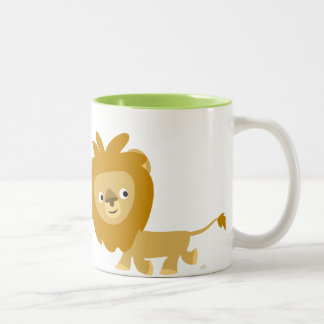 Mop met Lieve Cartoon Lopende Leeuw Tweekleurige Koffiemok