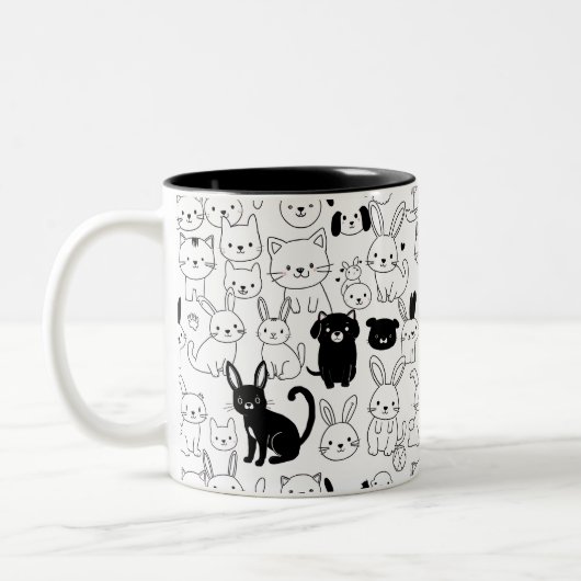 Mop met patroon van schattige huisdieren tweekleurige koffiemok (Links)