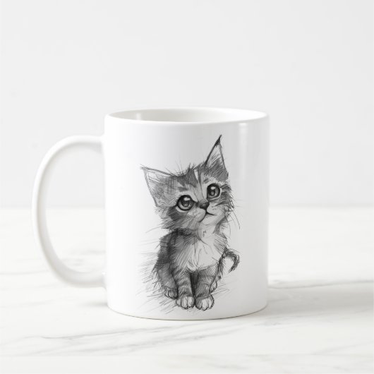 Mop met potloodschets van een schattig katje koffiemok (Links)