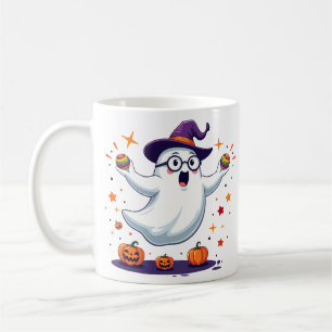 Mop met schattig spookje, pompoenen en heksenhoed koffiemok