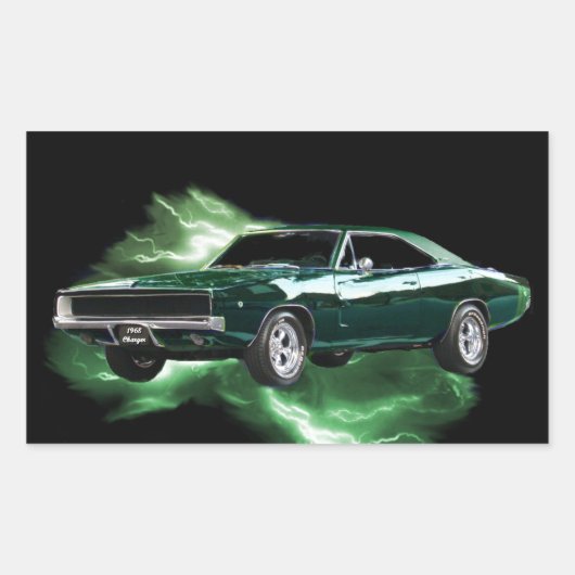 Mopar: '68 Dodge-lader met groene blikseminslag Rechthoekige Sticker (Voorkant)