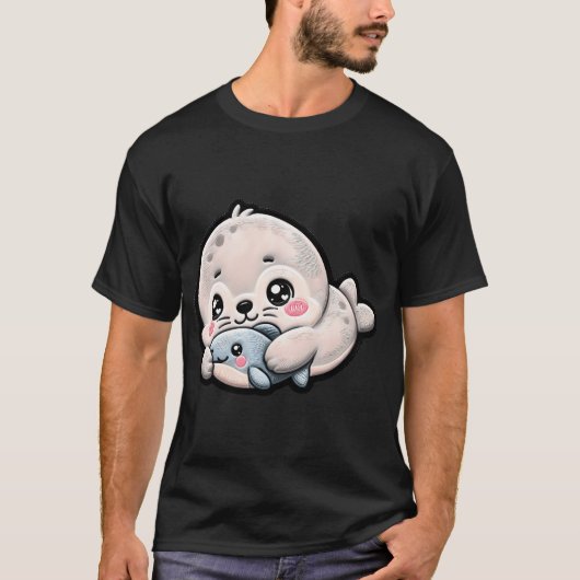 Mopige babyzeehond borduurpatch t-shirt (Voorkant)