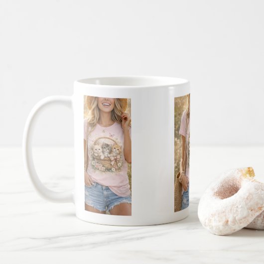 Moppen Kitten Bloem Grafische Meisjes Mok (Met donut)