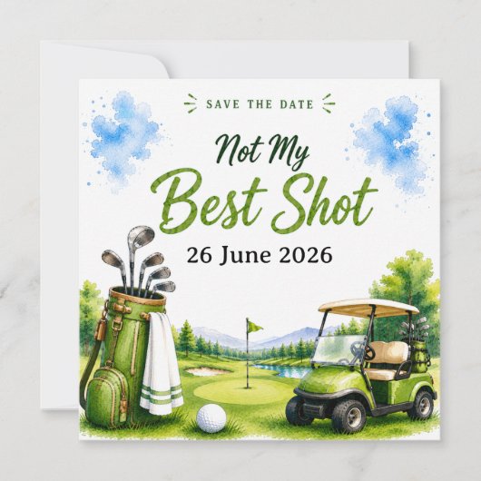 Moppen voor golfers op de golfbaan save the date (Voorkant)