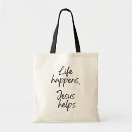 Moppende christelijke humor handlettering minimali tote bag