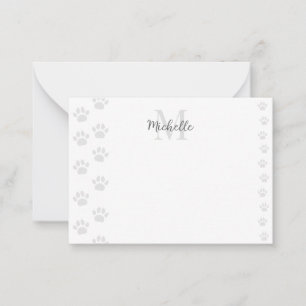 Moppenkat en Hond huisdier pootafdrukken monogram Notitiekaartje