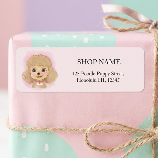 Moppenlabels met retouradres voor de Poodlewinkel Etiket