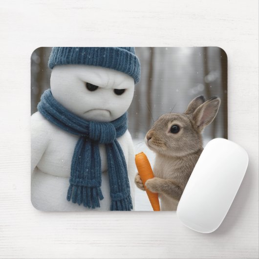 Mopperende Sneeuwman Met een Konijn Muismat (Met muis)