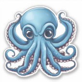 Mopperige Blauwe Octopus Waterdicht Sticker (Voorkant)