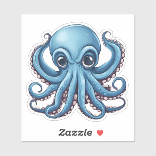 Mopperige Blauwe Octopus Waterdicht Sticker (Vel)
