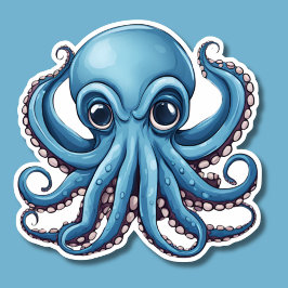 Mopperige Blauwe Octopus Waterdicht  Sticker