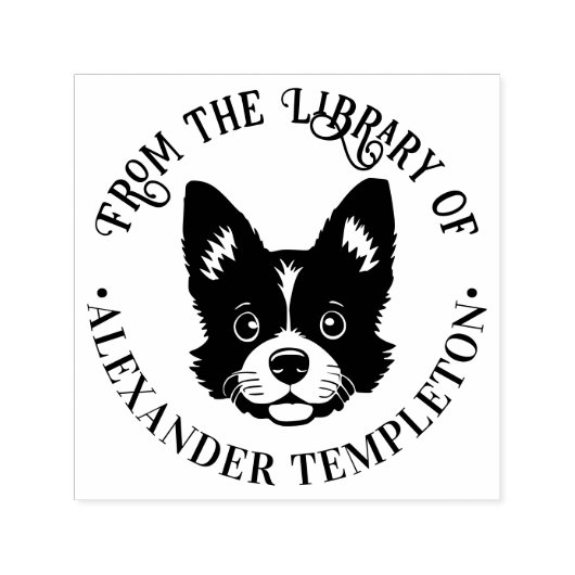 Moppig Hondengezicht “Uit de bibliotheek van” Boek Zelfinktende Stempel (Design)