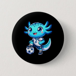 Moppige Axolotl Voetbalspeler Jongen Meisje Ronde Button 5,7 Cm