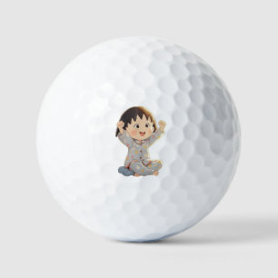 Moppige babyillustratie op golfbal – Speelse sport Golfballen