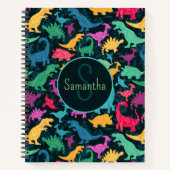 Moppige Bloemendinosaurus Silhouet Meisjes Notitieboek (Voorkant)