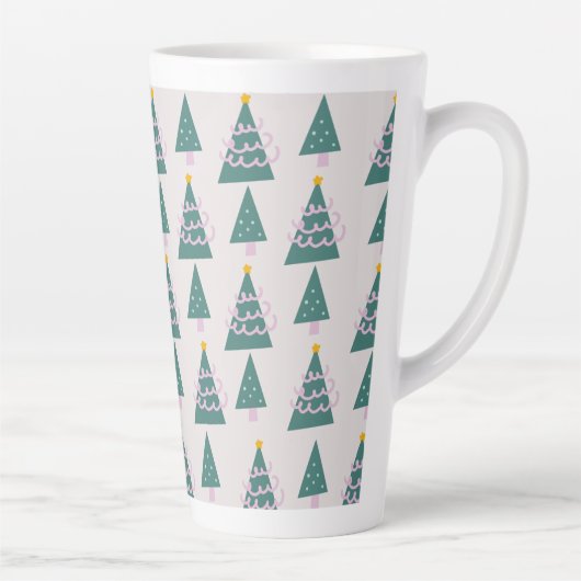 Moppige Bomen Doodles Roze Groen Latte Mok (Rechts)