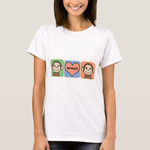 Moppige Cartoon Clip Art Apen met Hart Liefde T-shirt