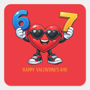 Moppige Cartoon Hart Nummers 6 en 7 Gepersonalisee Vierkante Sticker
