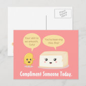 Moppige Cartoon - Soy Bean complimenteert Tofu Briefkaart (Voorkant / Achterkant)