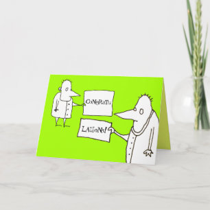Moppige Cartoonmannen met Bordjes Felicitaties Kaart