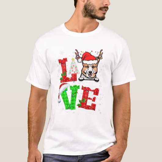 Moppige Corgi Hond Kerstboom T-shirt (Voorkant)