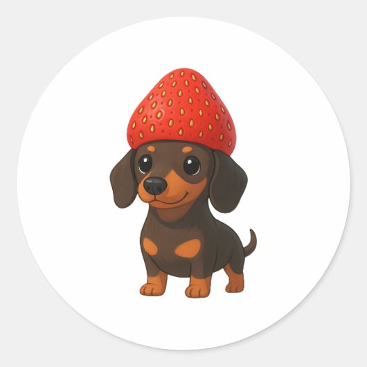 Moppige dachshund met aardbeien en hoed fruitig ronde sticker (Voorkant)