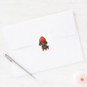 Moppige dachshund met aardbeien en hoed fruitig ronde sticker (Envelop)