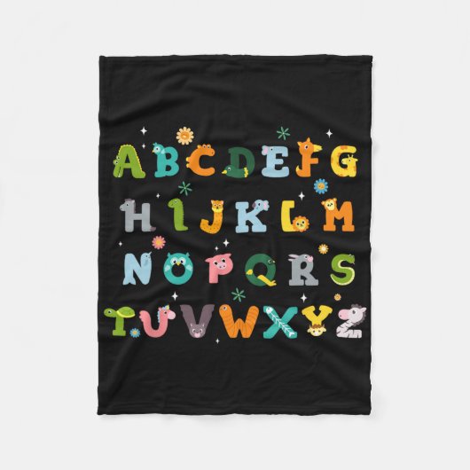 Moppige Dier Abc's Alfabet Terug Naar School Jonge Fleece Deken (Voorkant)