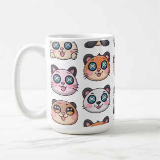 Moppige Dieren Stickerblad Schattige Cartoon Karak Koffiemok