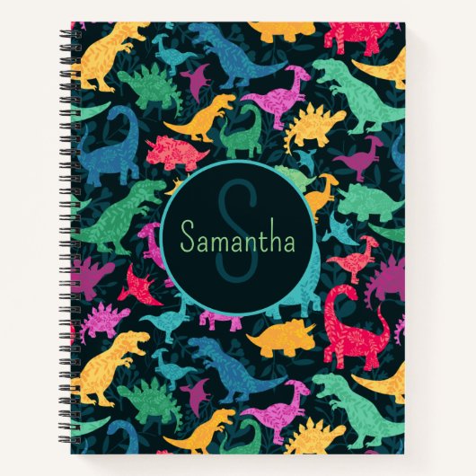 Moppige Dino Silhouetten Meisjes Notitieboek (Voorkant)