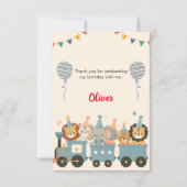 Moppige feestdieren op trein welkomstbord bedankkaart (Voorkant)