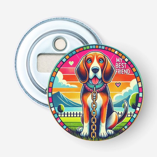 Moppige Geanimeerde Hond Gloeit 🤩 Leuk voor Huisd Button Flesopener (Voorkant)