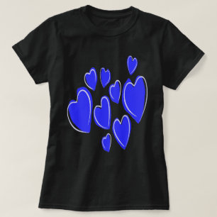 Moppige Harten Handgetekend Blauw Romantische Dood T-shirt