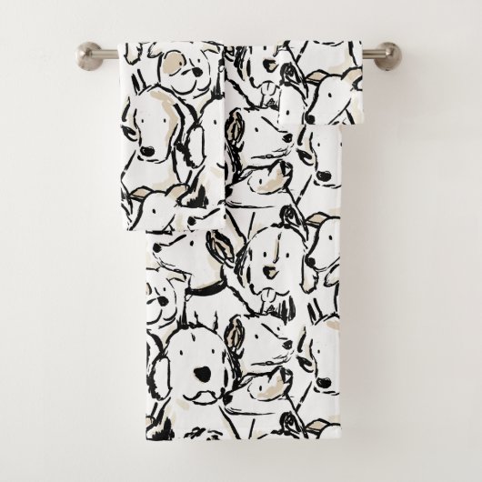 Moppige Hond Doodle Huisdier Schets - Zwart en Wit Bad Handdoek (Insitu)