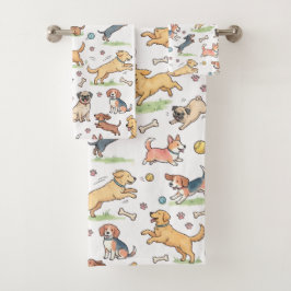 Moppige honden die overal spelen bad handdoek