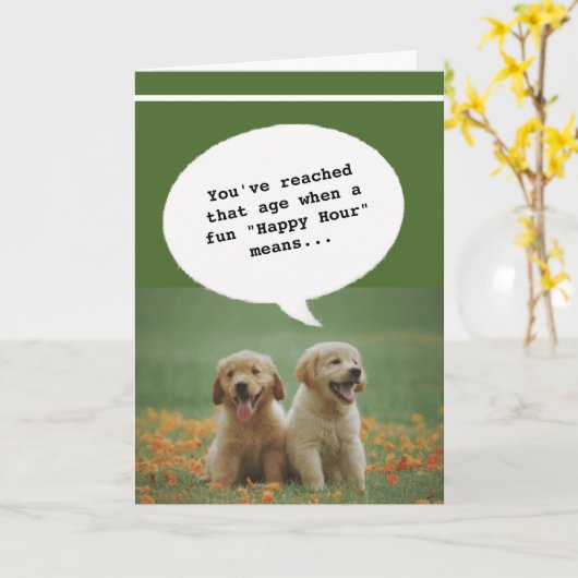 Moppige honden Happy Hour Ouder Worden Grappige Ve Kaart (Gele Bloem)