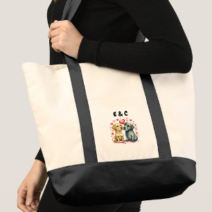 Moppige honden koppel initialen tote bag